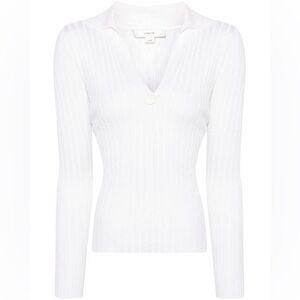 Vince ribbed knit polo top wool silk blend theory Eileen fisher cos everlane